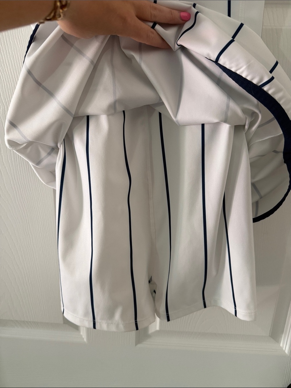 Free People White Athletic Mini Dress with Navy Pinstripes - Picture 3 of 5